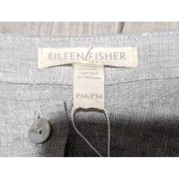 Eileen Fisher Dress Organic Linen Sparkle Gray Shirt Dress Midi Sz Medium Petite - Picture 5 of 14